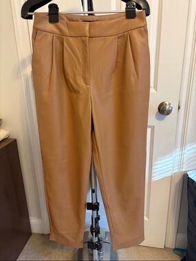 Express Cropped Faux Leather Pants in Tan